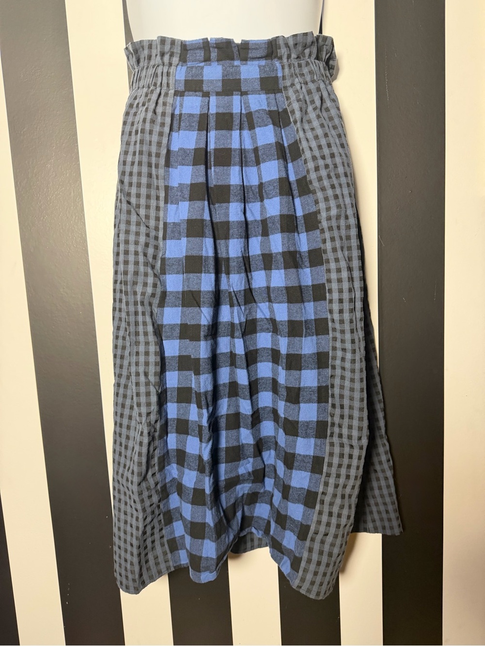 Cider Blue and Black Checkered Gingham Plaid High-Waist Maxi Skirt SZ XL